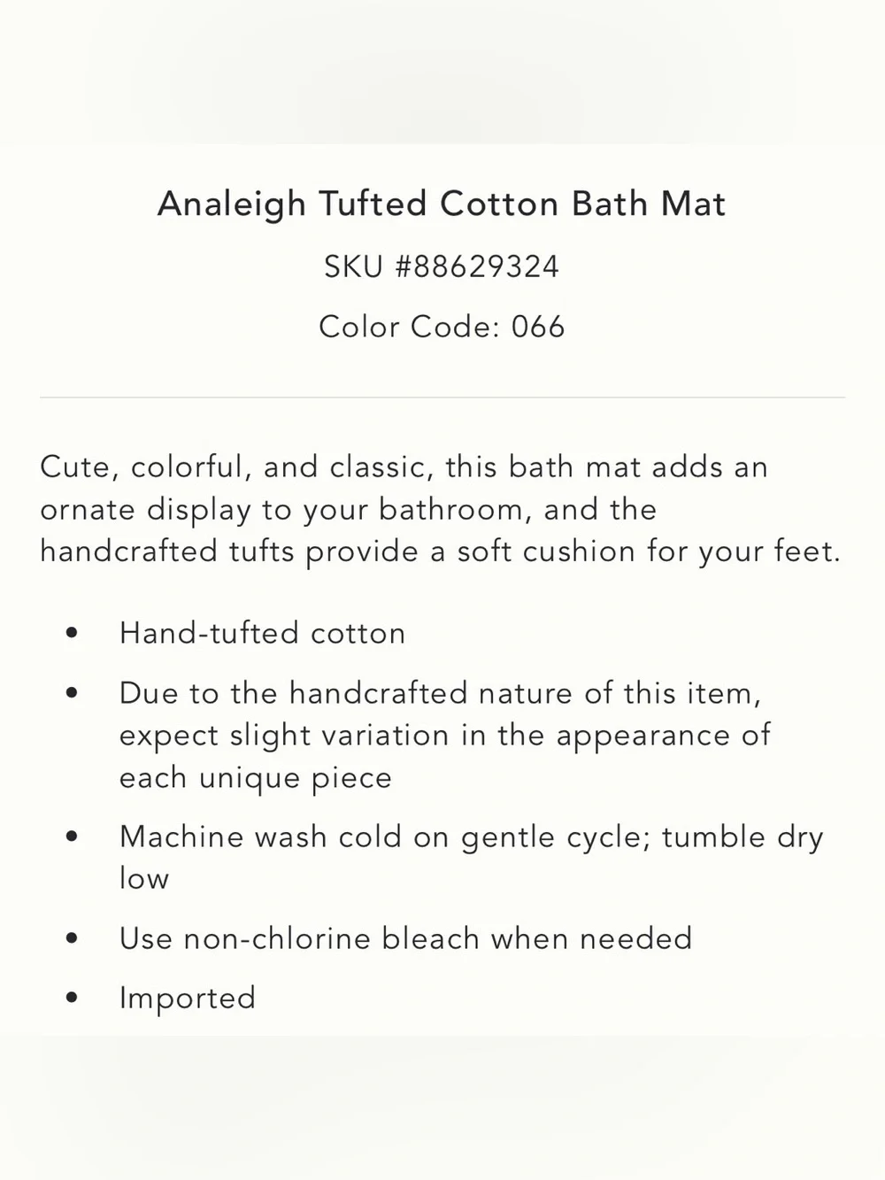 Anthropologie Analeigh Tufted Cotton Bath Mat NWT